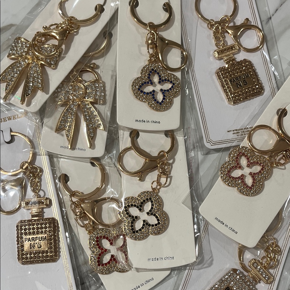 Elegant Gold Keychain Set with Crystal Accents